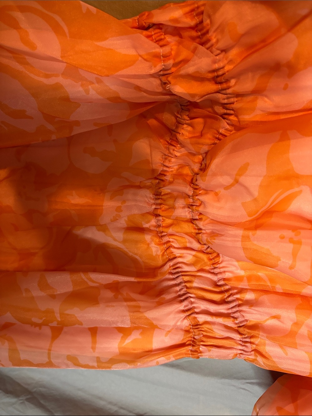 ARULA Orange and Pink Floral Puff-Sleeve Midi Dress - Picture 7 of 7